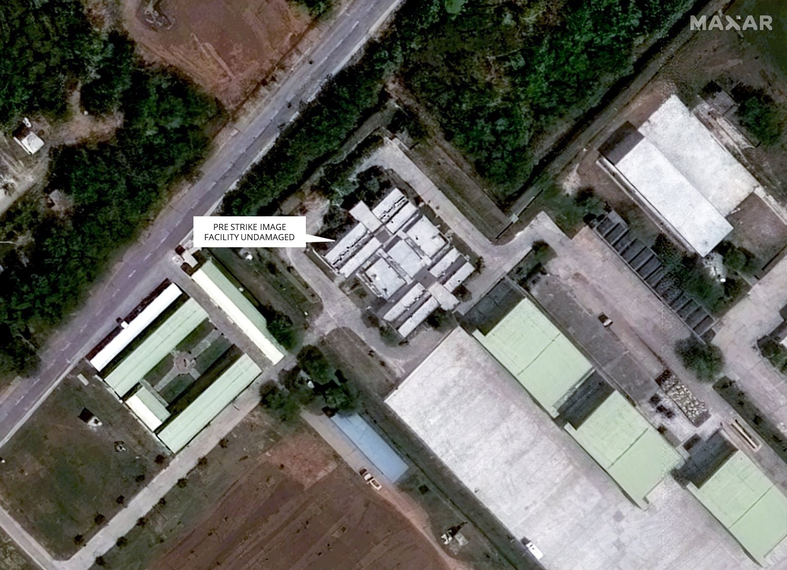 Pre-strike image from April 16 shows the undamaged structure. With inputs: Damien Symon