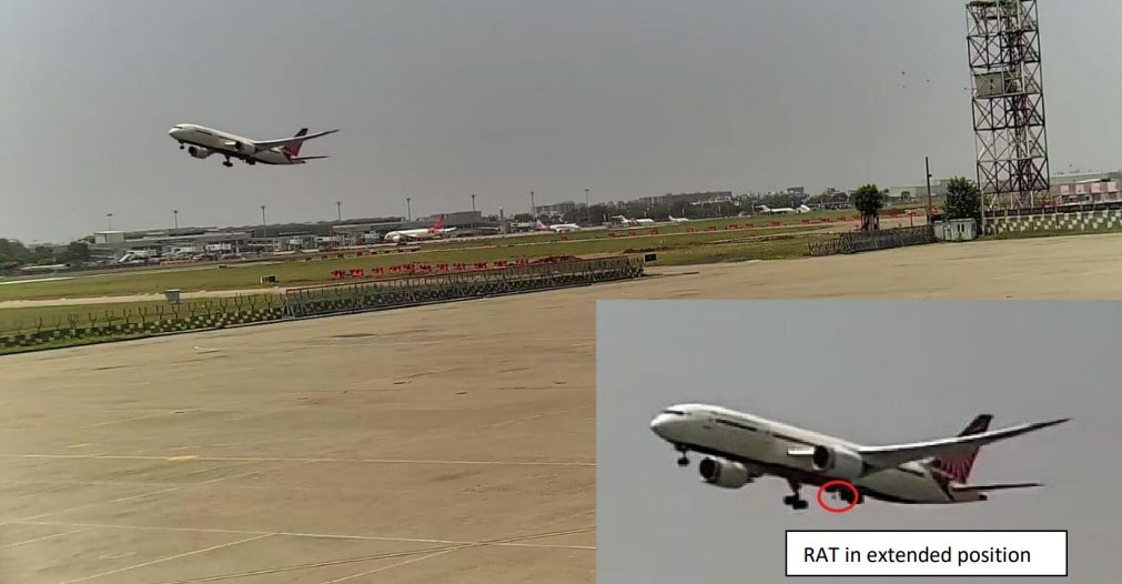 The AAIB obtained footage from the airport which showed RAT being deployed a few seconds after the aircraft took off The AAIB obtained footage from the airport which showed RAT being deployed a few seconds after the aircraft took off