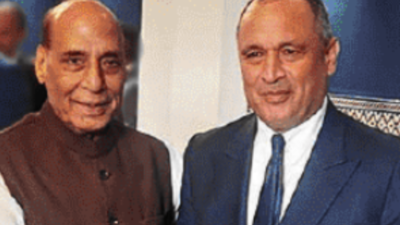 Rajnath Singh & Moroccan trade minister Ryad Mezzour in Rabat Rajnath Singh launches Indian company's defence unit near Casablanca