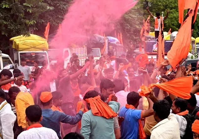 Maratha Morcha supporters celebrate at Vashi in Navi Mumbai, following the Maharashtra government's reservation GR on Tuesday. (Photo credit: KK Choudhary/TOI)