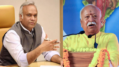 Priyank Kharge (left), MohanBhagwat (File - agencies) Karnataka vs RSS: Cabinet approves new rules; no activities allowed in public places without permission