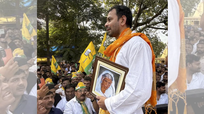 Tej Pratap Yadav (PTI) Bihar polls: Tej Pratap files nomination from Mahua with grandma's photo; sister Rohini wishes him luck