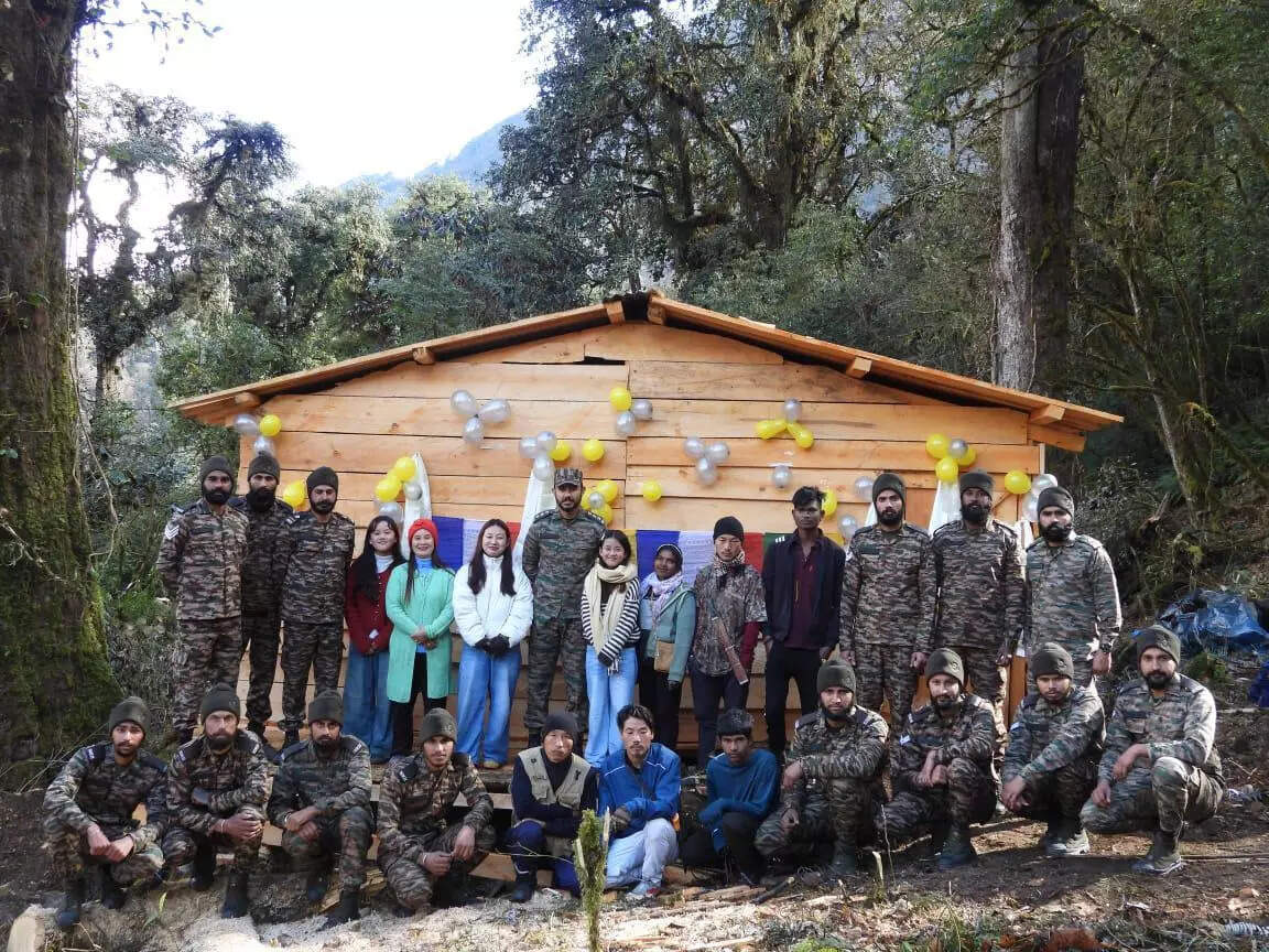 A log hut with a water storage facility built at Ojugo village in Taksing, Upper Subansiri district, Arunachal. Credit: SpearCorps.IndianArmy