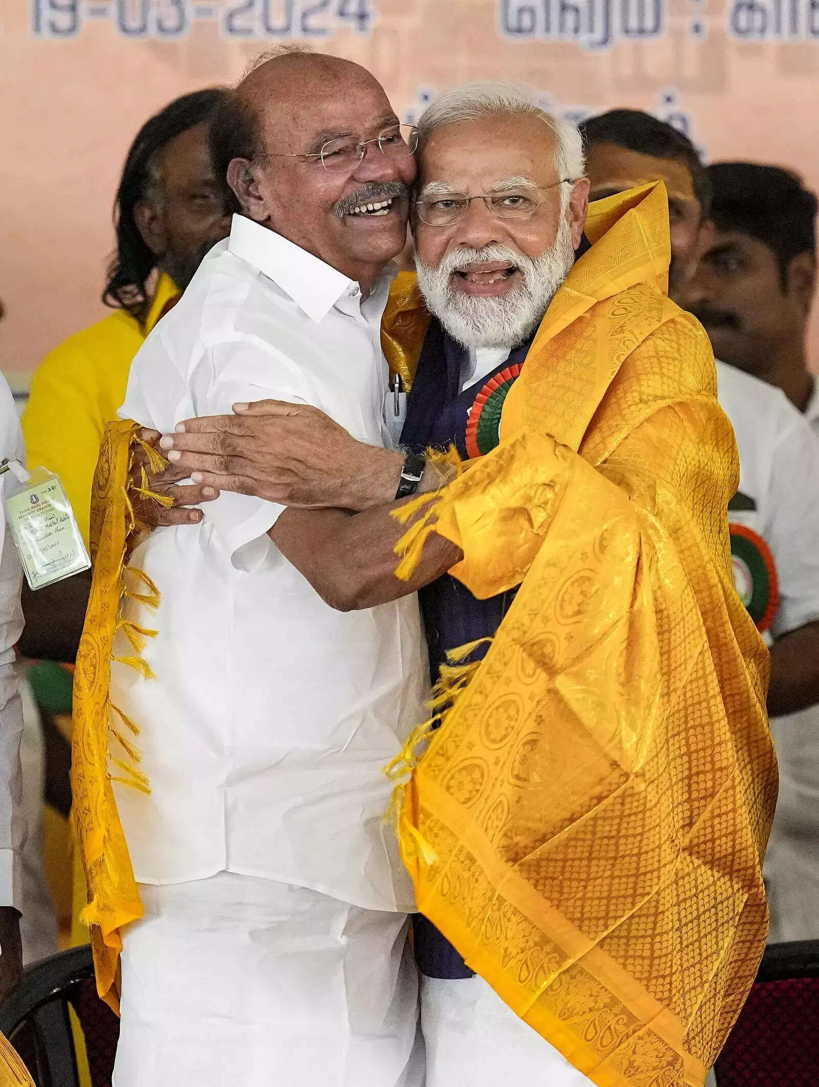 Salem_ Prime Minister Narendra Modi with Pattali Makkal Katchi (PMK) founder S. ....
