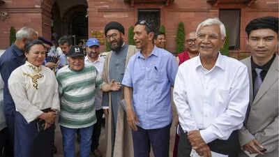 The representatives of Leh Apex Body (LAB) and Kargil Democratic Alliance (KDA) leave after meeting the home ministry panel under Minister of State (MoS) for Home Affairs Nityanand Rai, in New Delhi. No breakthrough in crucial talks between Ladakh team, MHA