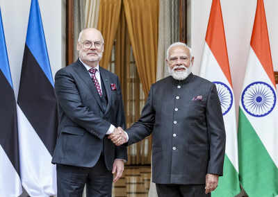 In this image received on Feb. 18, 2026, Prime Minister Narendra Modi with President of Estonia Alar Karis during a meeting, in New Delhi. (PMO via PTI Photo) 'Estonia using AI smartly by building trust between govts and societies'