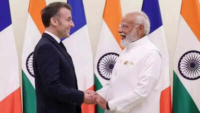 PM Modi with French president Macron (PTI photo) PM Modi says India-France to manufacture first helicopter flying to the heights of Mount Everest