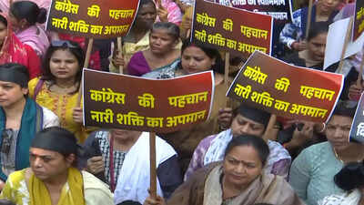 Row over women quota bill: BJP leaders protest against Rahul Gandhi in Delhi, burn effigies; 2 MPs detained