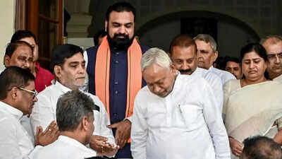 Nitish Kumar while leaving after attending a cabinet meeting at the Old Secretariat in Patna. Samrat Choudhary, who is now the Bihar CM, and others were also seen. (PTI photo) New 'Choudhary' of Magadh: Samarat's 'muretha' vow comes full circle with Nitish's exit