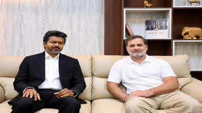 Tamil Nadu chief minister Vijay and Congress MP Rahul Gandhi 'Historic occasion': Tamil Nadu to get Congress ministers after 59 years as two party MLAs to take oath on Thursday