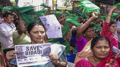 Farmers stage a protest against the Greater Bengaluru Integrated Township (GBIT) project at Byramangala near Bidadi, in Bengaluru. (Janata Dal (Secular) via PTI Photo) Bidadi AI City: Karnataka's ambitious township project — and controversy around it