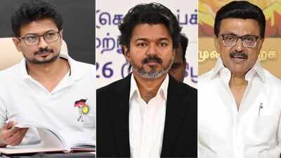 Udhayanidhi Stalin, TN CM Vijay, MK Stalin (File photo) 'People are searching for governance': Udhayanidhi, MK Stalin step up attack on Tamil Nadu CM Vijay