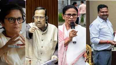 Sukhendu Sekhar Roy, Sushmita Dev, Mamata Banerjee and Prakash Chik Baraik (L-R) Setback for Mamata Banerjee: Three former TMC Rajya Sabha members join BJP in Kolkata