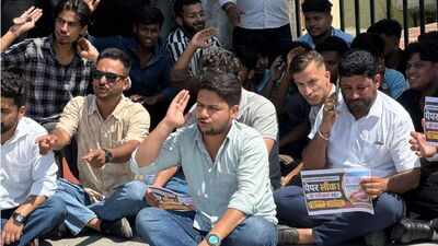 Students protest after Uttarakhand Technical University cancelled two BTech exams upon a paper leak allegation. (Photo: Agencies) Uttarakhand Technical University cancels two exams after alleged paper leak, one arrested