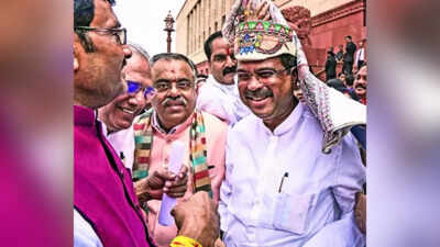 NDA MPs expressed solidarity with Pradhan when he arrived in the Parliament complex on Monday 'I am a street fighter': Combative Dharmendra Pradhan arrives in Parliament to a rousing welcome