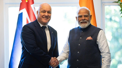 File photo: PM Modi with New Zealand PM Luxon (Picture credit: PTI) India, New Zealand upgrade their “made for each other’ ties, boost defence and security, sports cooperation
