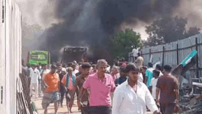 Three buses parked inside the facility were gutted in the fire, while various equipment and materials used for bus body construction were extensively damaged. Watch: Thick plumes of smoke fill the sky as major fire guts three buses in Tamil Nadu's Karur