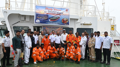 The Master and crew of MT Sanmar Herald receive a welcome at Paradip Port after navigating conflict-hit waters and reaching India safely. India-bound oil tanker hit by shrapnel near Hormuz reaches Odisha port safely