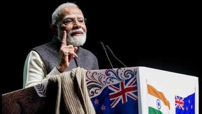 PM Modi addresses an Indian community event in Auckland, New Zealand (Picture credit: PTI) PM Modi flags FCRA nod for Golden Temple to woo Sikh diaspora