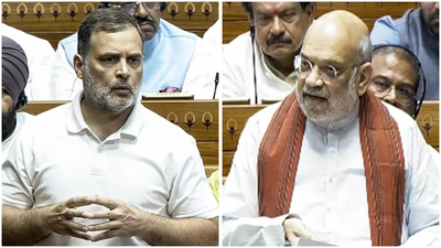 File photo: Congress MP Rahul Gandhi and Union home minister Amit Shah 'Not going to let him get away': Rahul Gandhi targets Amit Shah over police action on NEET protesters; BJP says 'prove it or apologise'