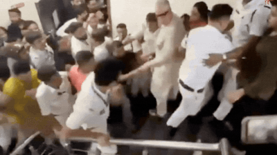 Derek O’Brien falls during chaos at TMC office Watch: Derek O’Brien falls down staircase amid clash at TMC office