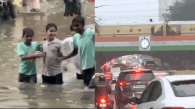 Delhi rain under red alert Watch: Delhi-NCR drowns in rain chaos; 7 videos show waterlogging, gridlock