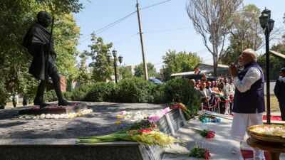 PM Modi in Bishkek PM Modi pays floral tribute to Mahatma Gandhi in Bishkek, interacts with Indian diaspora