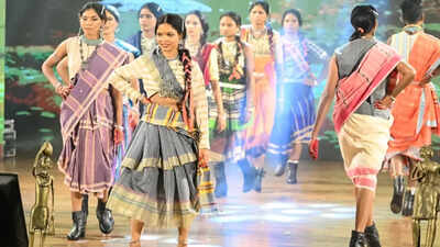 Surrendered women naxals walk on the ramp during a participation in a Tribal fashion show programme. <b>'First time we did something like this': Former women Naxalites share their Raipur ramp-walk experience</b>