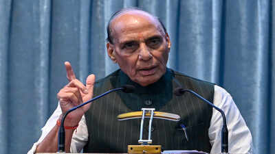 Defence minister Rajnath Singh addresses the AFHQ Civilian Services Day celebrations at DRDO Bhawan in New Delhi on Monday Military-civil integration key to robust def ecosystem to tackle challenges: Rajnath