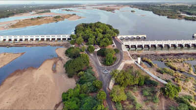 File photo: A drone view of the dry riverbed as Cauvery water flow remains low at Mukkombu Dam, in Tiruchirappalli (Picture credit: ANI) 'Releasing 6,000 cusecs is impossible': Karnataka on Cauvery water order, may move Supreme Court