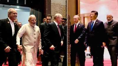 PM Modi, Pezeshkian & Putin at Brics Summit 2026 (left); PM Modi, Xi and Putin at SCO summit in 2025 (right) Trump’s ‘deepest, darkest China’ gets a Brics sequel with Iran's cameo as India walks tightrope