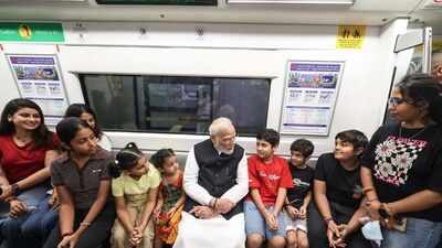 PM Modi also interacted with students and fellow passengers during the journey. Watch: PM Modi takes metro ride to Delhi's SRCC, interacts with students